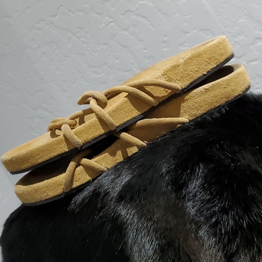 ZARA LEATHER SUEDE FLIP FLOP SANDALS CRISS CROSS STRAPS SIZE 8 BOHO GYPSY FREE - Picture 4 of 9